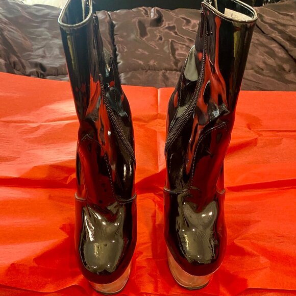MAYA SHOES OF HOLLYWOOD BLACK PATENT LEATHER CLEAR SOLE PLATFORM BOOTS - Picture 2 of 11